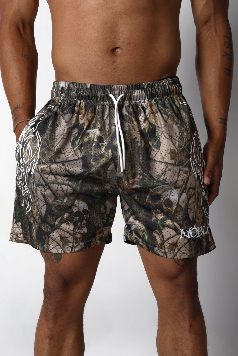 FOREST SKULL CAMO MESH SHORTS | BEIGE - noble