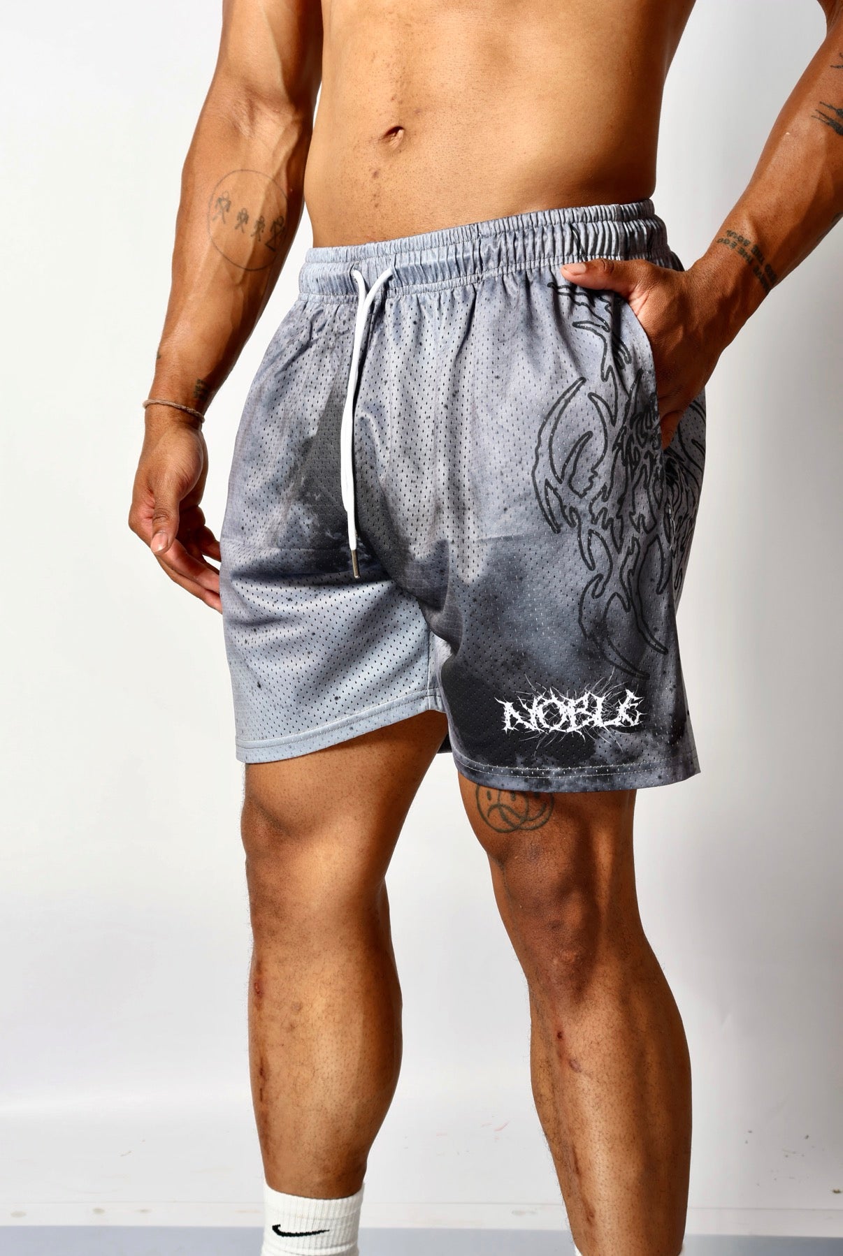 NEO GALAXY MESH SHORTS INVERSE (BLACK NEO TRIBAL) - noble