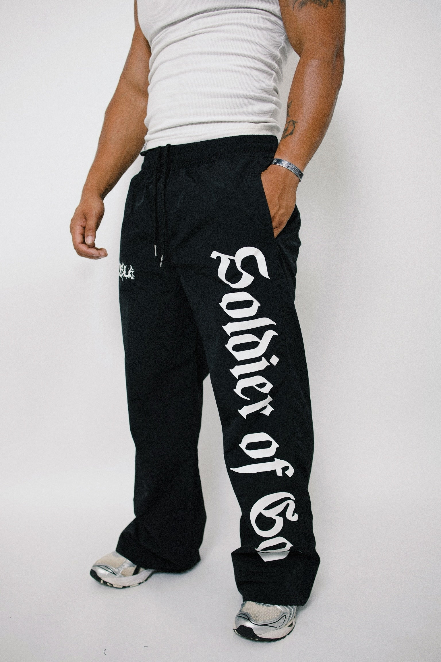 “SOLDIER OF GOD” BAGGY TRACK PANTS