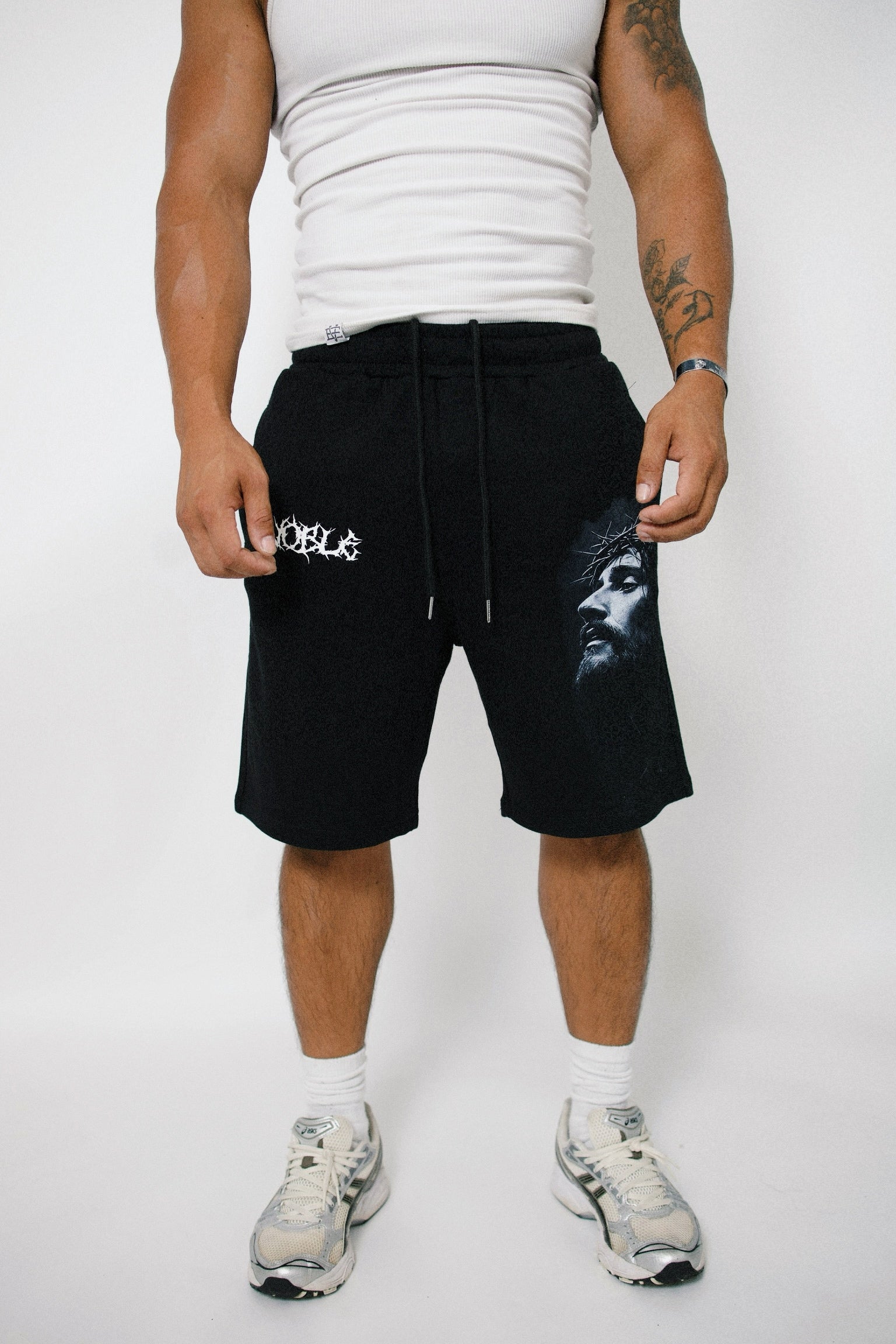 “JESUS LOVES” BAGGY SWEAT SHORTS