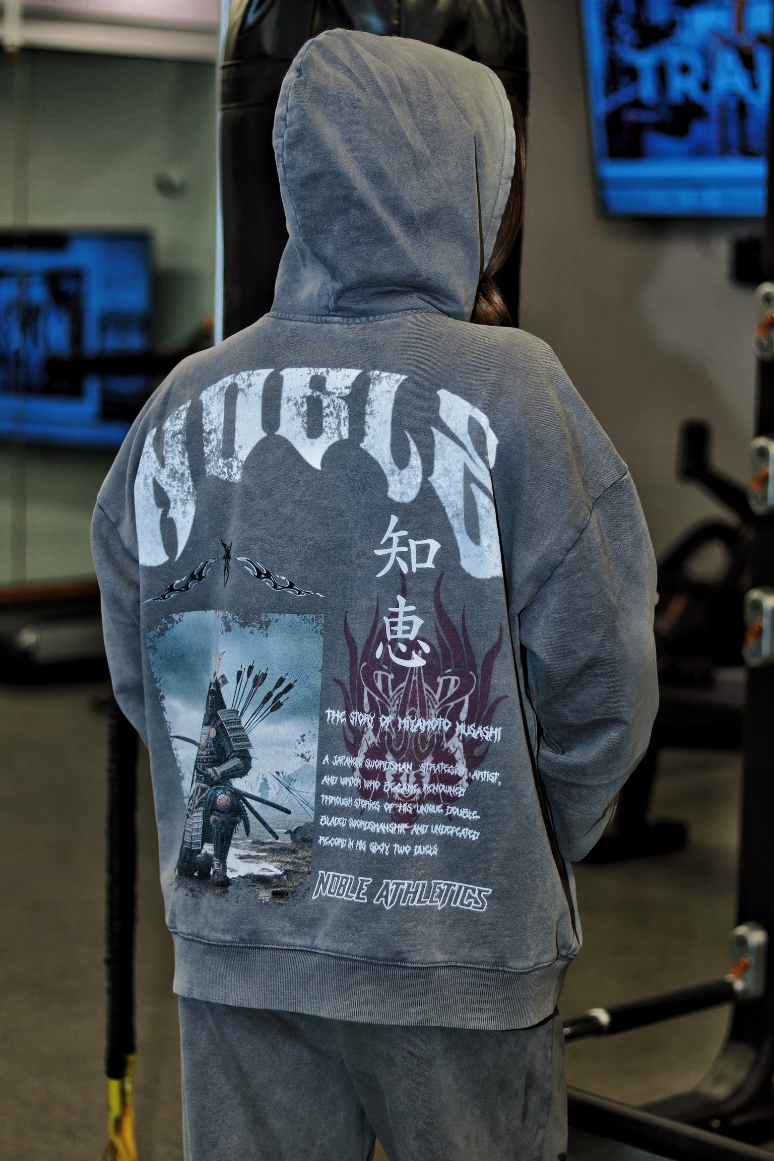 MUSASHI ACID WASH OVERSIZED HOODIE-GREY