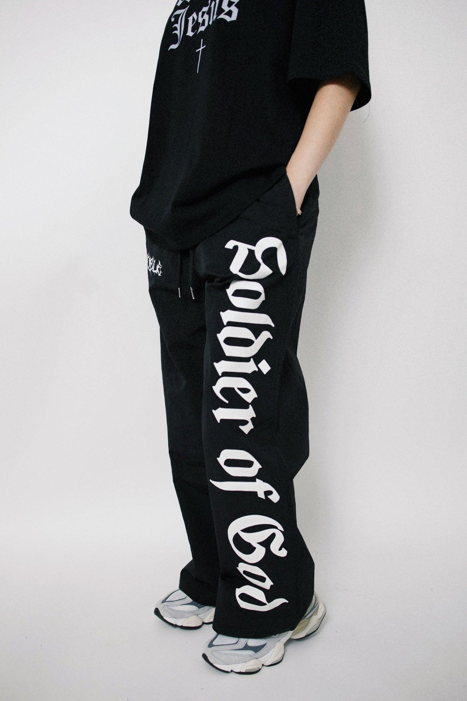 “SOLDIER OF GOD” BAGGY TRACK PANTS