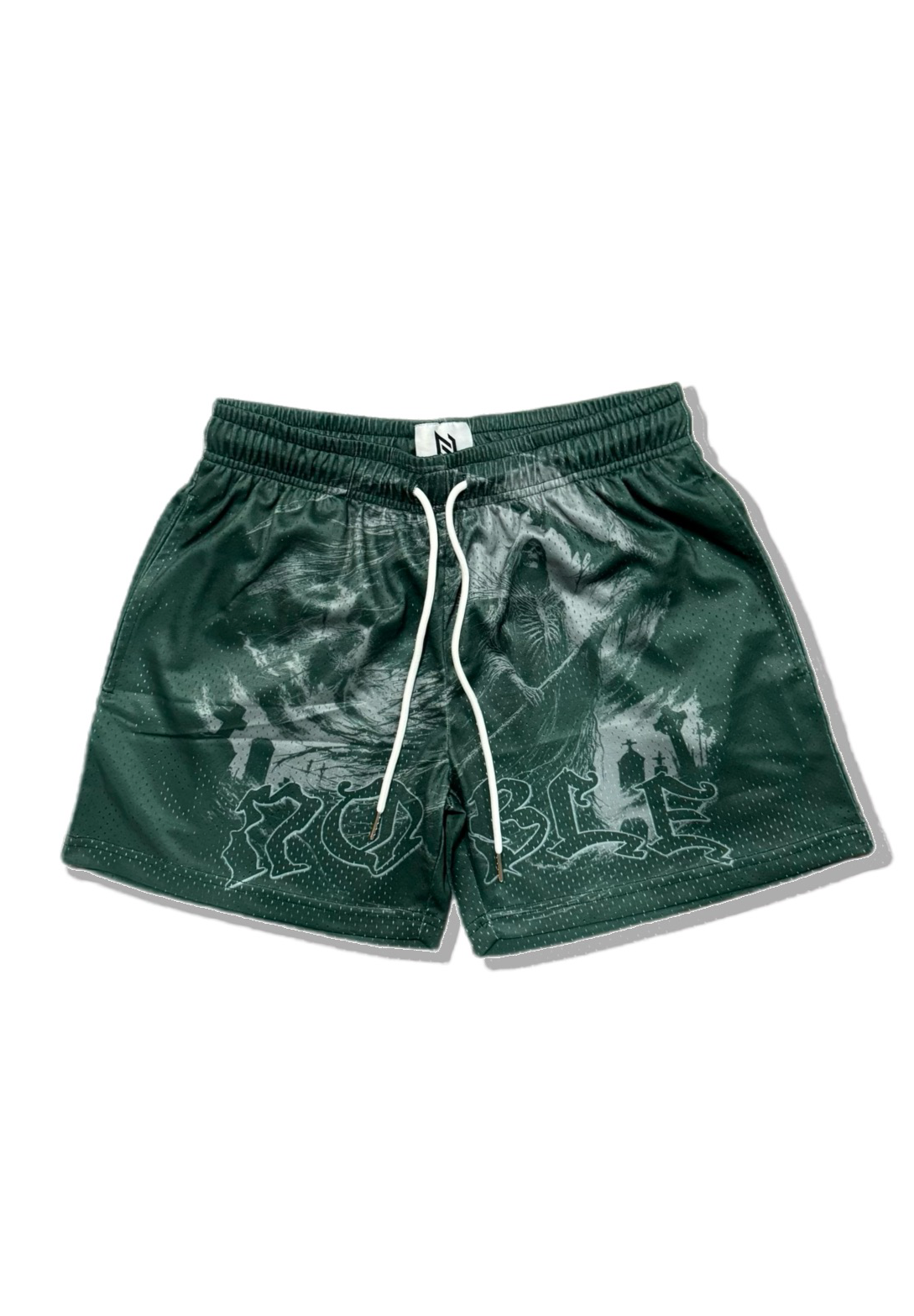 “DEATH CEMETERY” MESH SHORTS GREEN