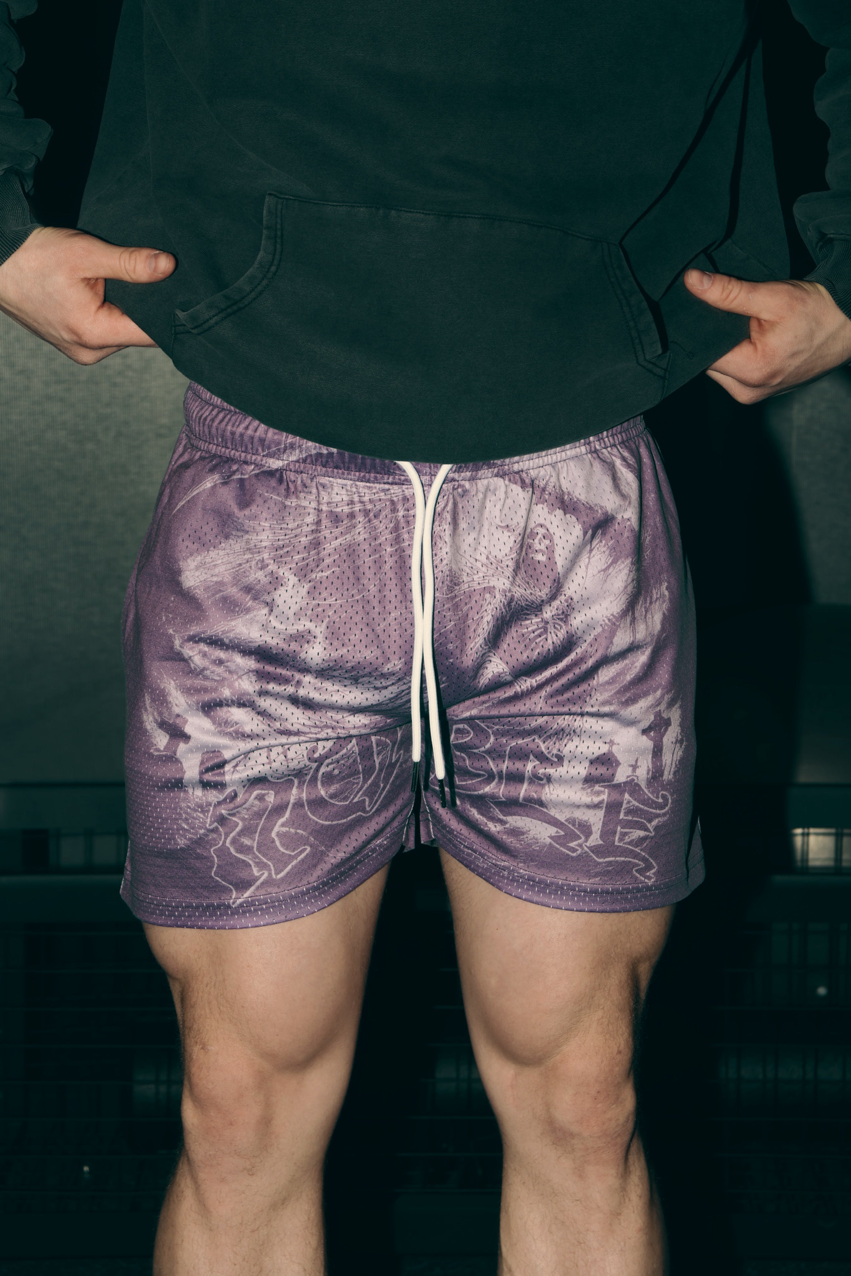 “DEATH CEMETERY” MESH SHORTS PURPLE