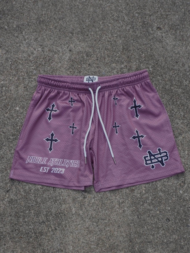 SACRED CROSS MESH SHORTS (DUST PINK)