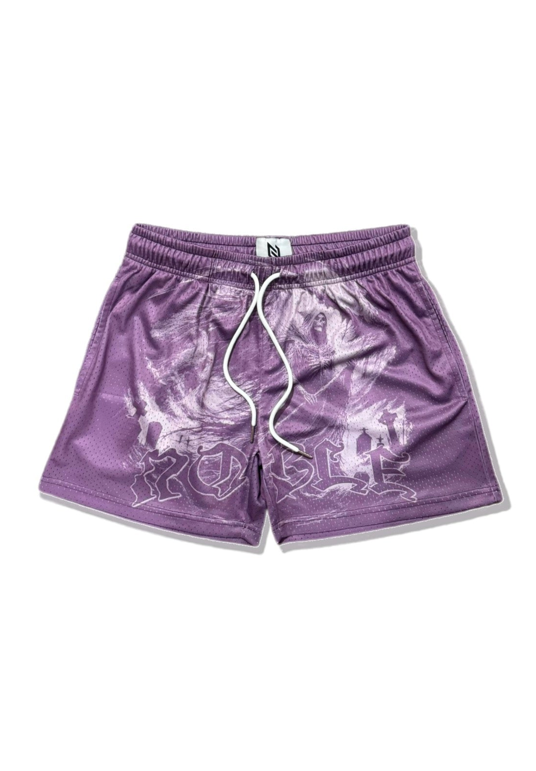 “DEATH CEMETERY” MESH SHORTS PURPLE