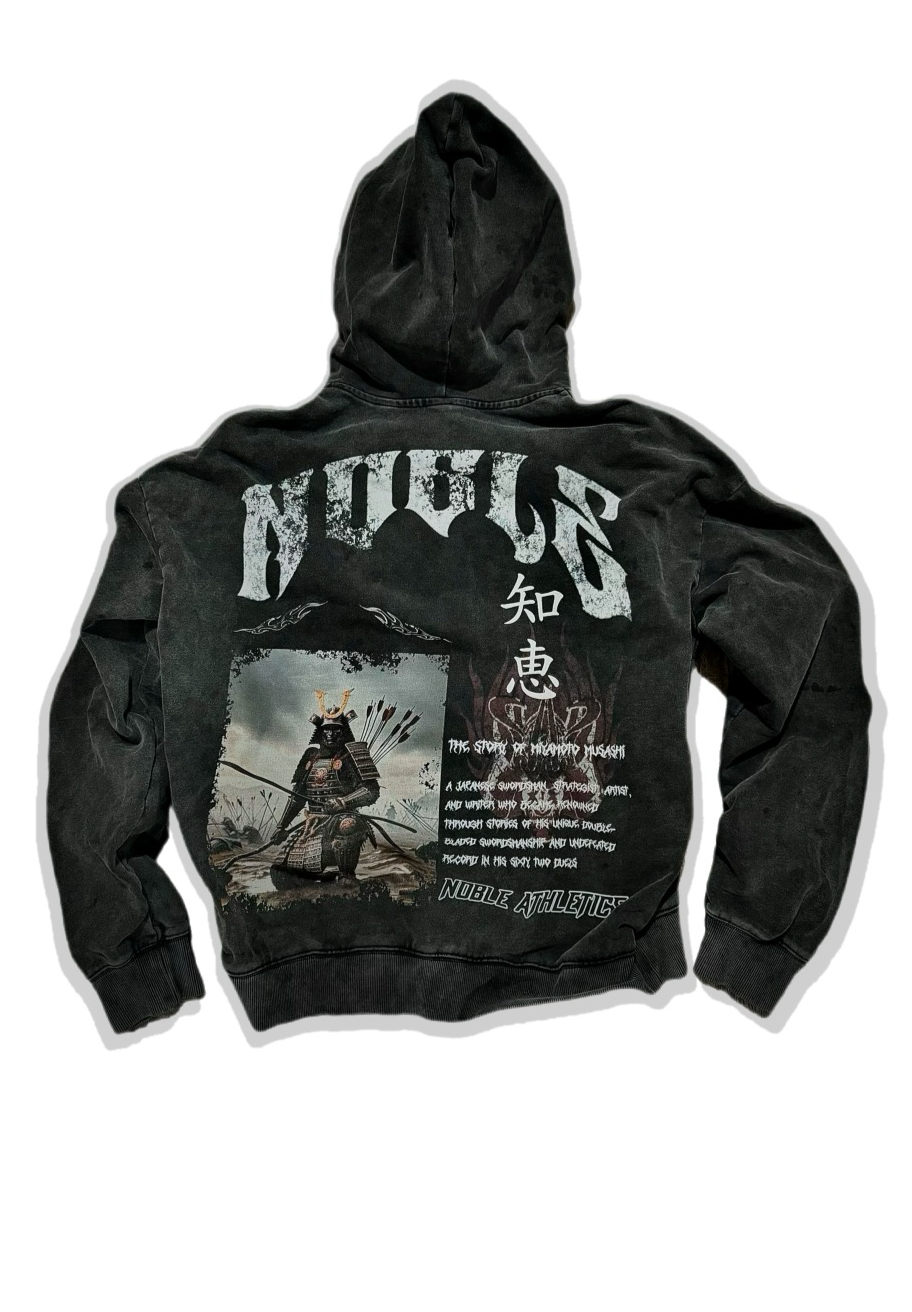 MUSASHI ACID WASH OVERSIZED HOODIE-BLACK