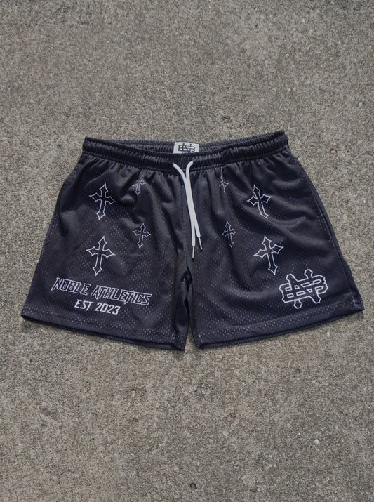 SACRED CROSS MESH SHORTS (BLACK)