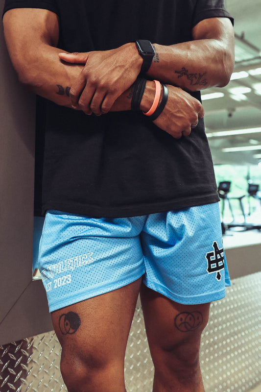 ESSENTIAL MESH SHORTS-LIGHT BLUE