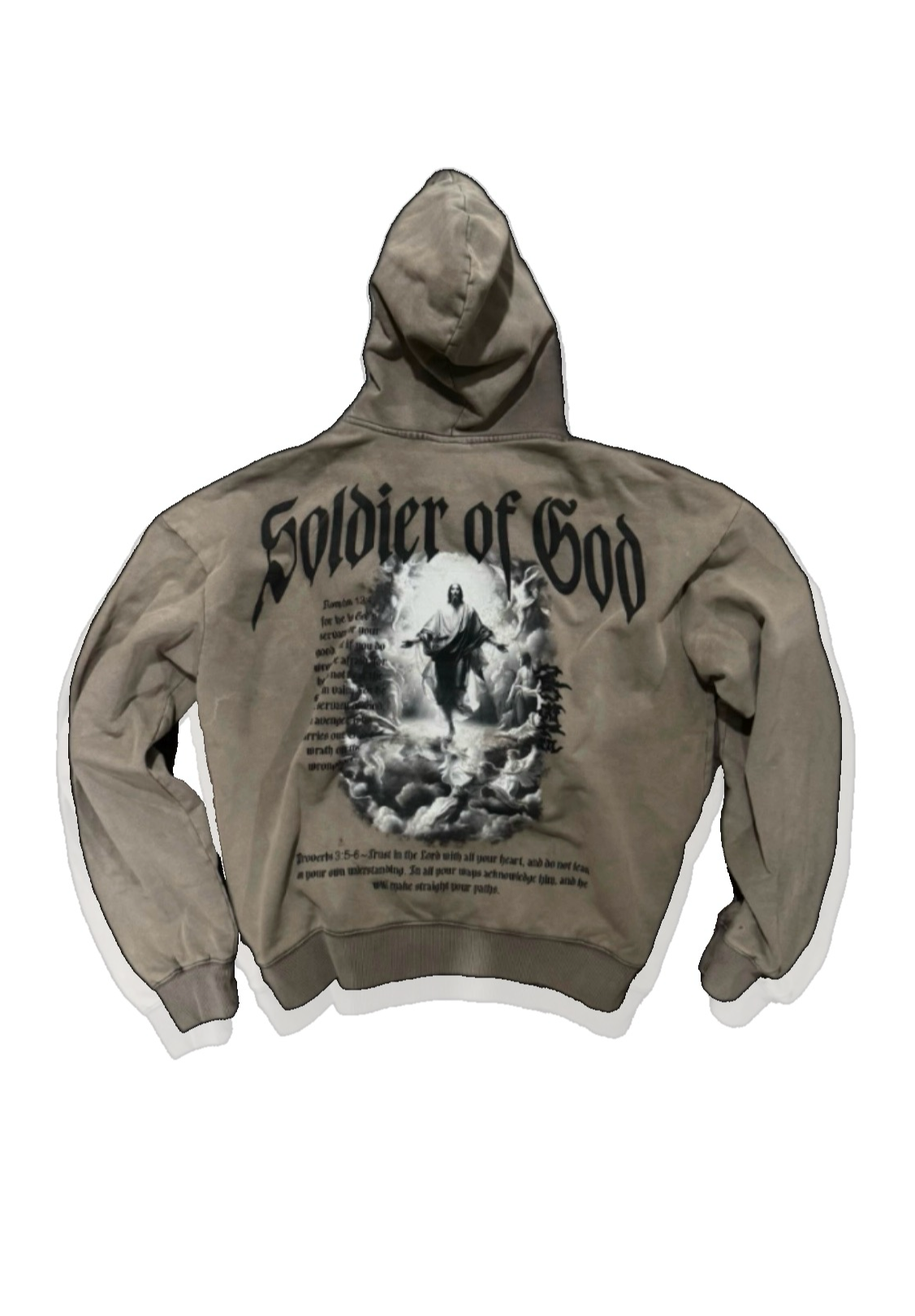 “SOLDIER OF GOD” HOODIE TAN GREY