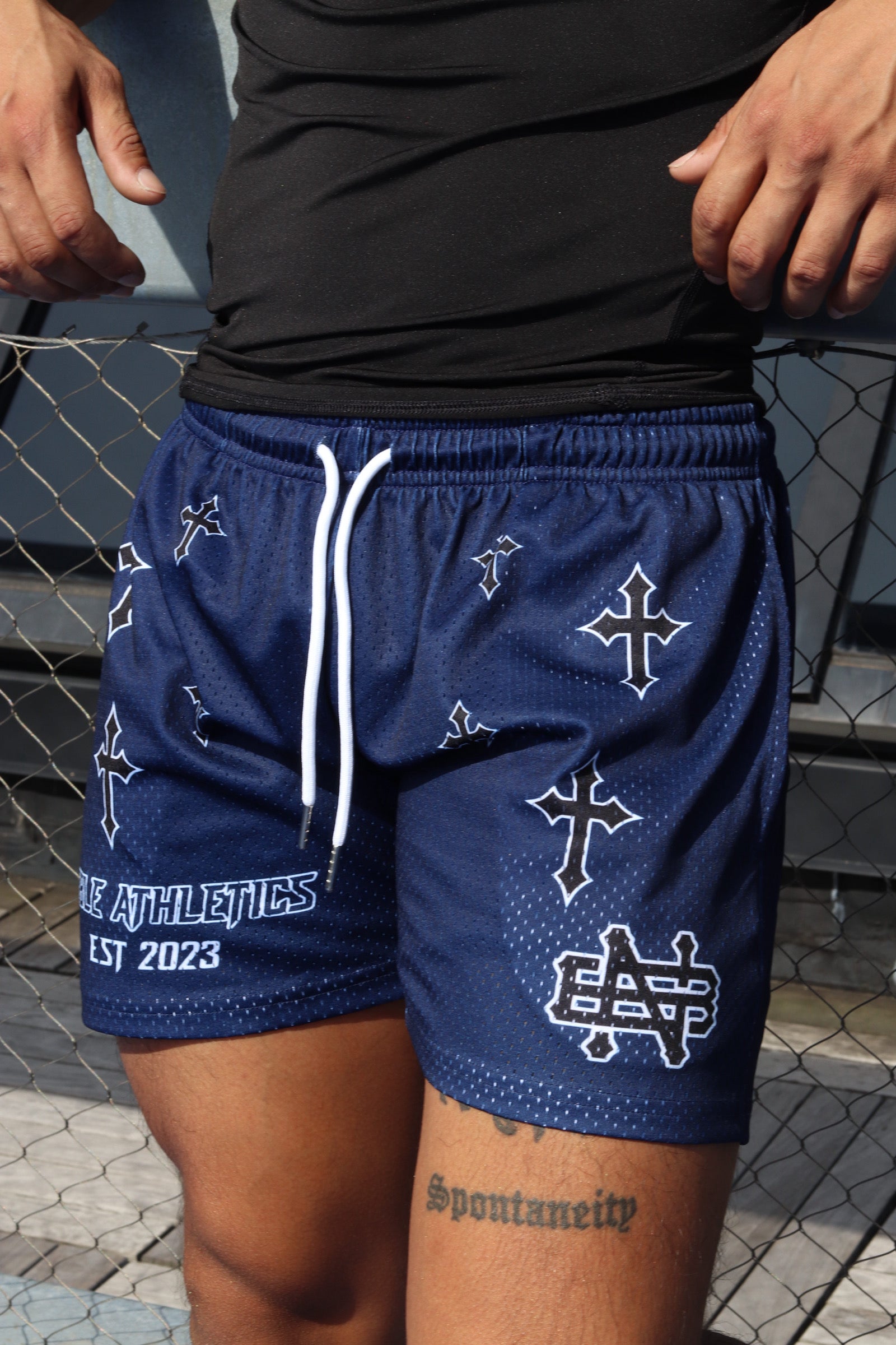 SACRED CROSS MESH SHORTS (NAVY)