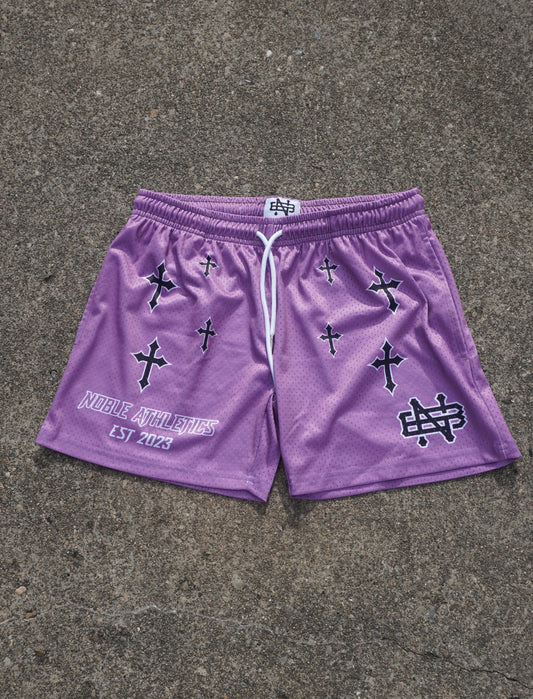 SACRED CROSS MESH SHORTS (MUAVE)