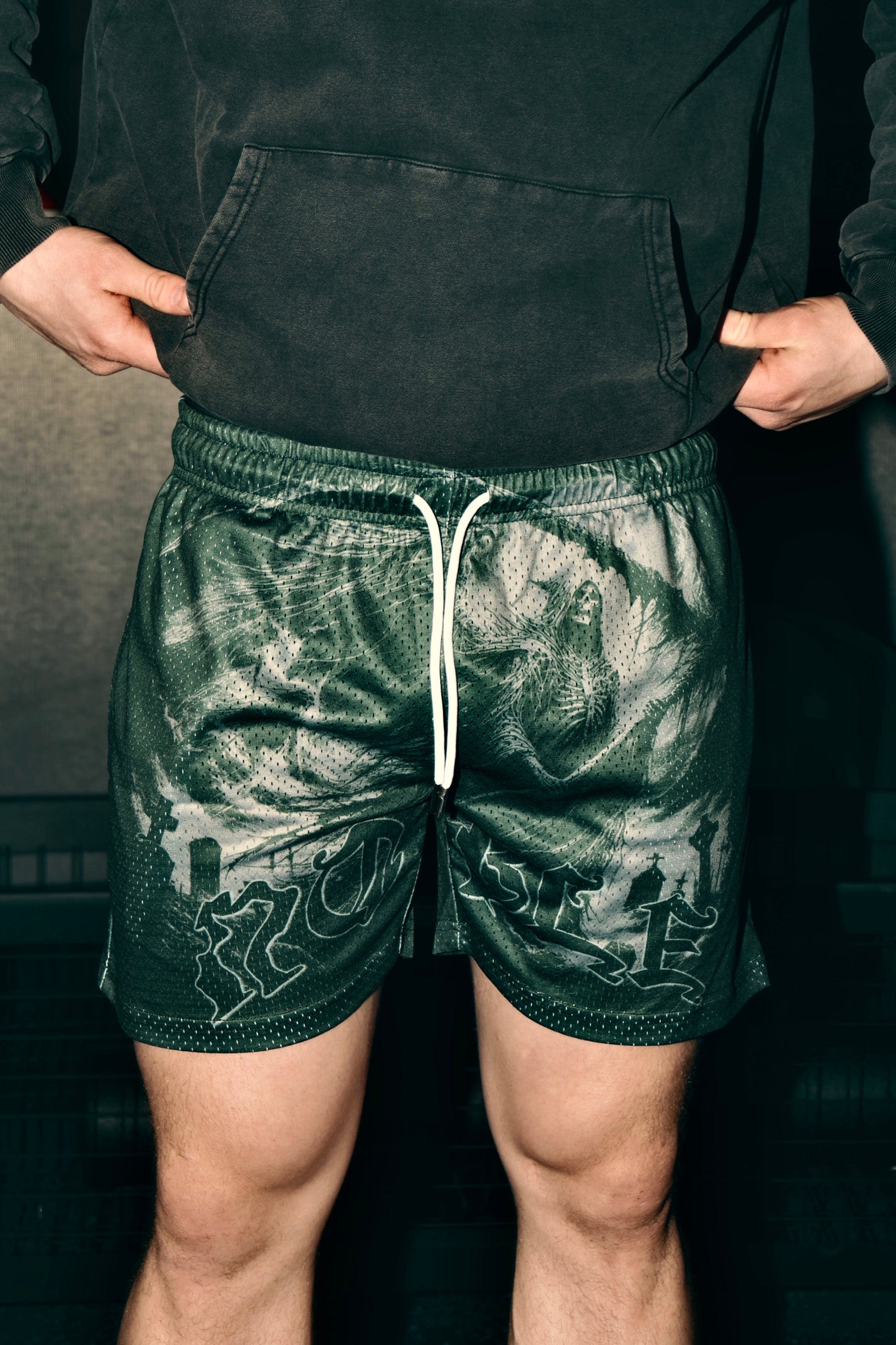 “DEATH CEMETERY” MESH SHORTS GREEN